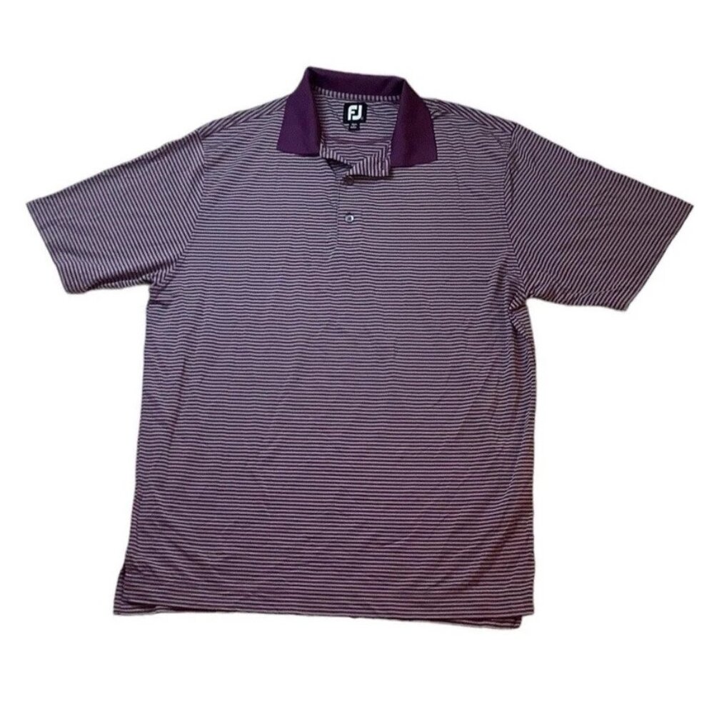 FootJoy FJ Mens Golf Polo Striped Short Sleeve Purple Shirt Size L